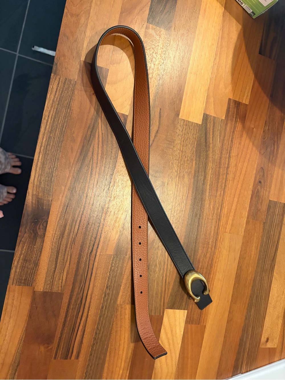 Coach Reversible Black & Brown Leather Belt with Gold-Tone Buckle